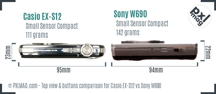 Casio EX-S12 vs Sony W690 top view buttons comparison
