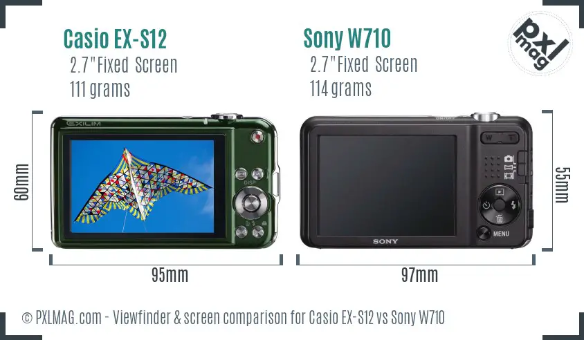 Casio EX-S12 vs Sony W710 Screen and Viewfinder comparison