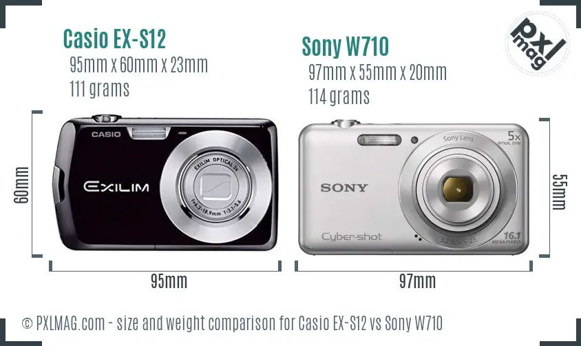 Casio EX-S12 vs Sony W710 size comparison