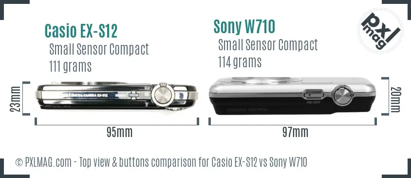 Casio EX-S12 vs Sony W710 top view buttons comparison