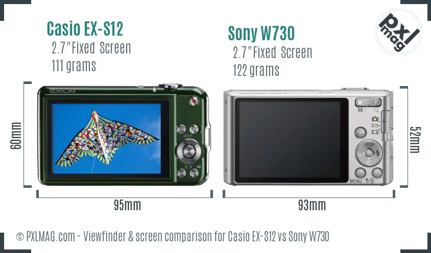 Casio EX-S12 vs Sony W730 Screen and Viewfinder comparison