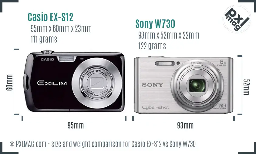 Casio EX-S12 vs Sony W730 size comparison