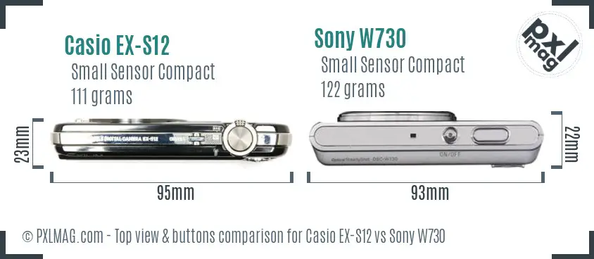 Casio EX-S12 vs Sony W730 top view buttons comparison