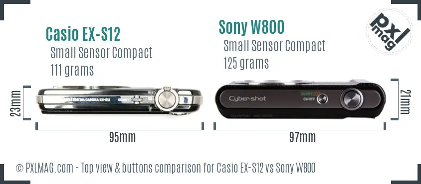Casio EX-S12 vs Sony W800 top view buttons comparison Casio EX-S12 vs Sony W800 top view buttons comparison