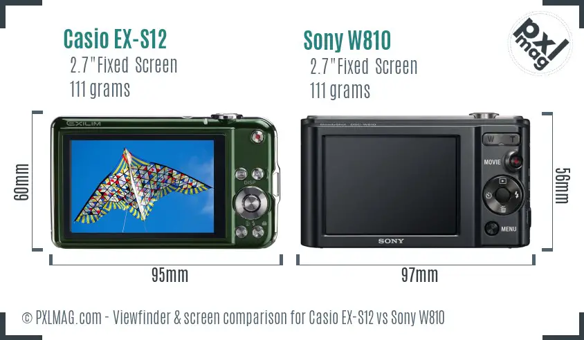 Casio EX-S12 vs Sony W810 Screen and Viewfinder comparison