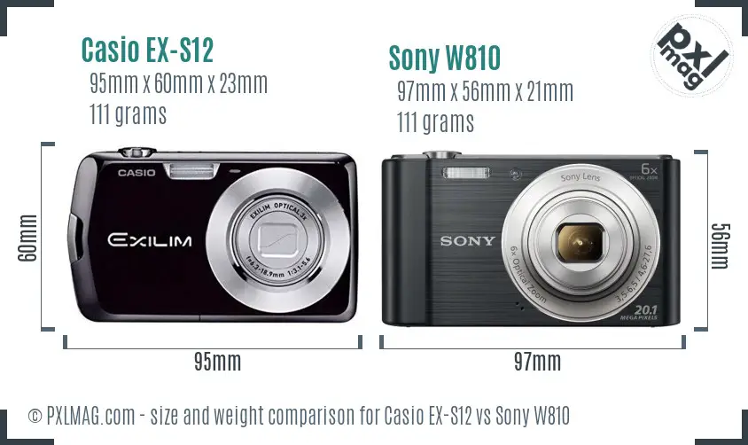 Casio EX-S12 vs Sony W810 size comparison