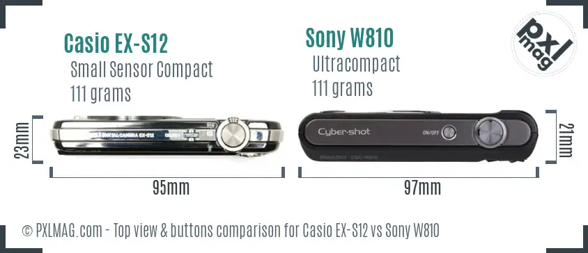 Casio EX-S12 vs Sony W810 top view buttons comparison