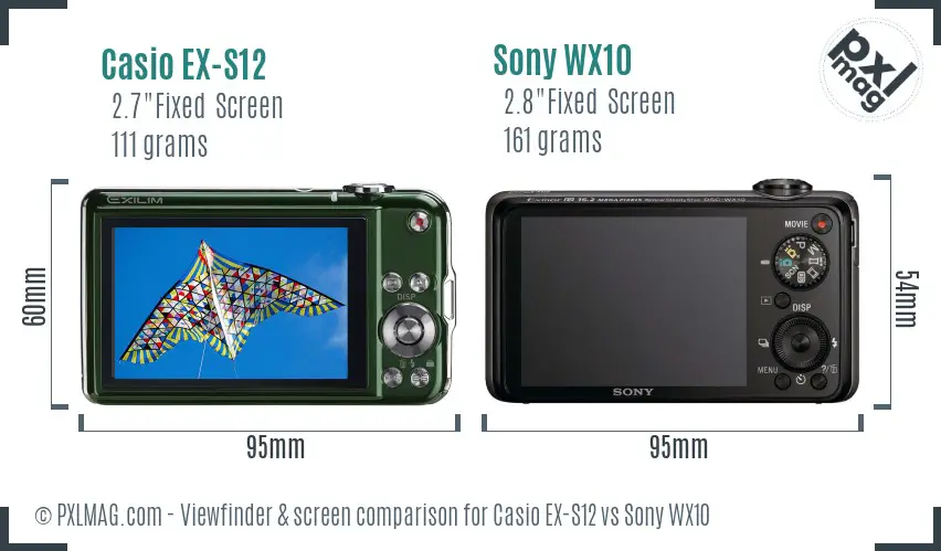 Casio EX-S12 vs Sony WX10 Screen and Viewfinder comparison