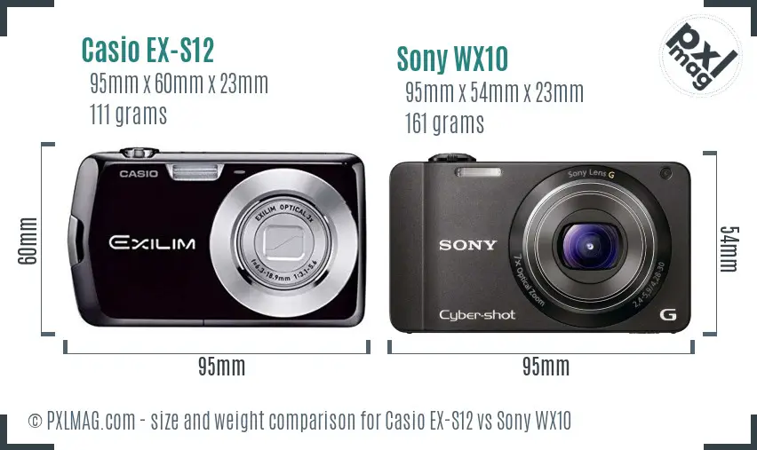 Casio EX-S12 vs Sony WX10 size comparison