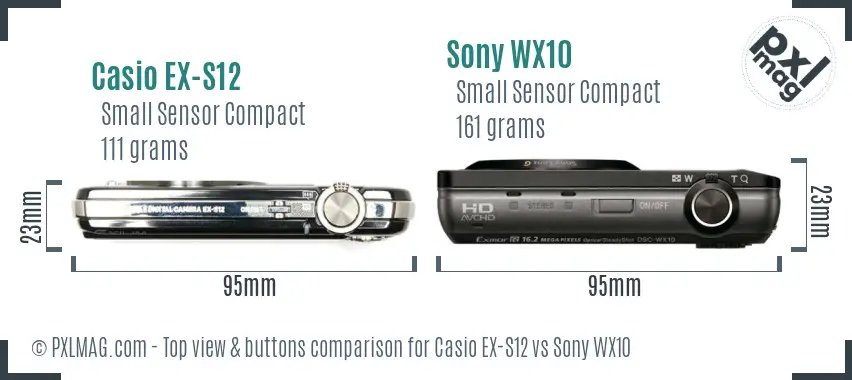 Casio EX-S12 vs Sony WX10 top view buttons comparison