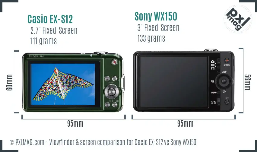 Casio EX-S12 vs Sony WX150 Screen and Viewfinder comparison
