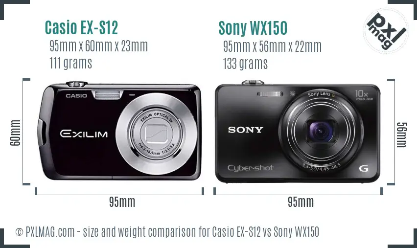 Casio EX-S12 vs Sony WX150 size comparison