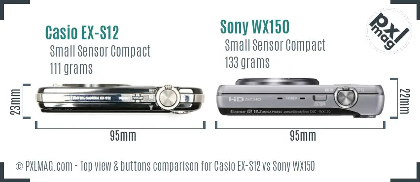Casio EX-S12 vs Sony WX150 top view buttons comparison