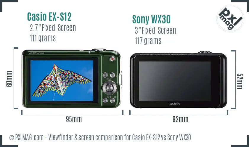 Casio EX-S12 vs Sony WX30 Screen and Viewfinder comparison