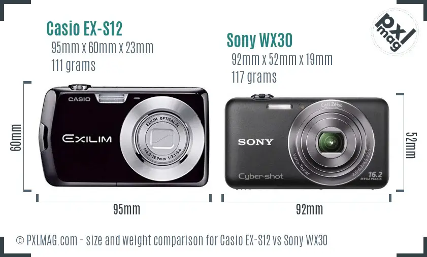 Casio EX-S12 vs Sony WX30 size comparison