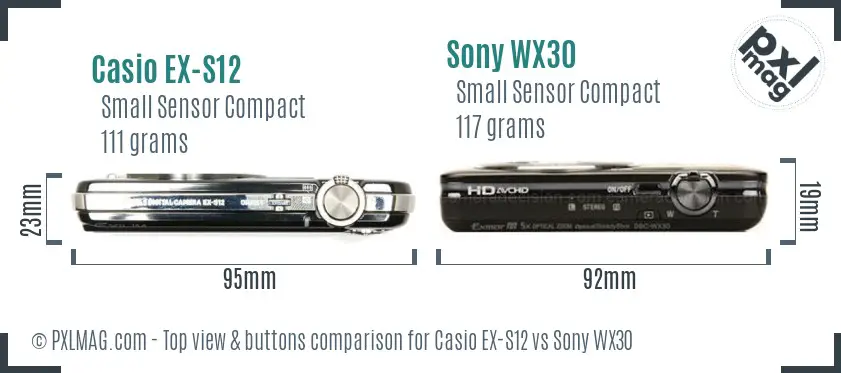 Casio EX-S12 vs Sony WX30 top view buttons comparison