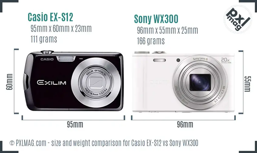 Casio EX-S12 vs Sony WX300 size comparison