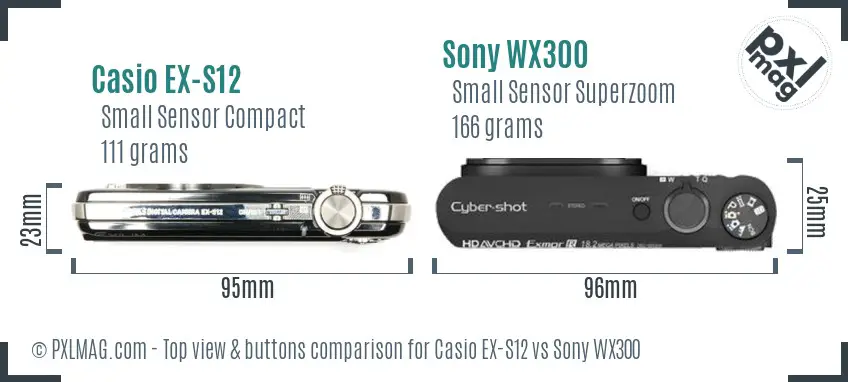 Casio EX-S12 vs Sony WX300 top view buttons comparison