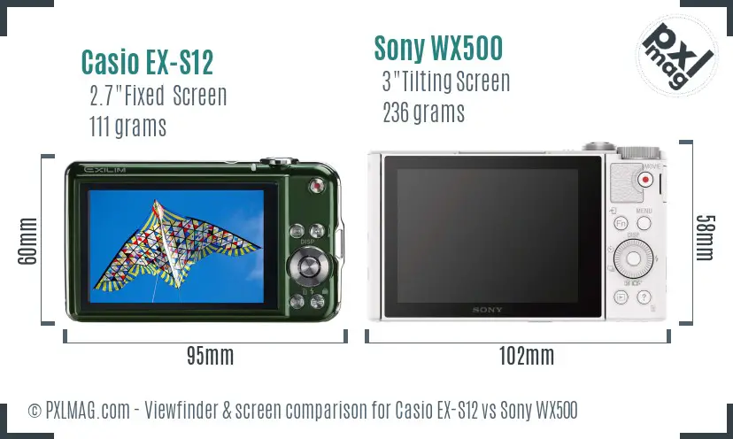 Casio EX-S12 vs Sony WX500 Screen and Viewfinder comparison