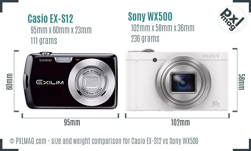 Casio EX-S12 vs Sony WX500 size comparison