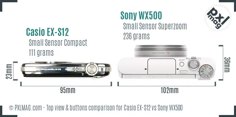 Casio EX-S12 vs Sony WX500 top view buttons comparison
