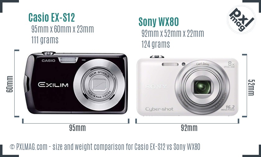 Casio EX-S12 vs Sony WX80 size comparison