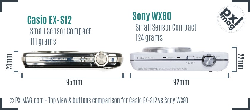 Casio EX-S12 vs Sony WX80 top view buttons comparison