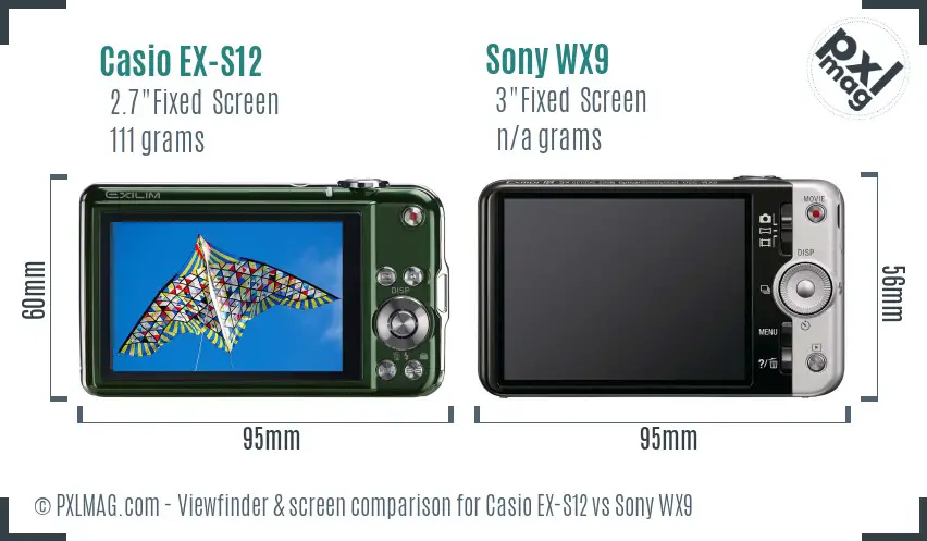 Casio EX-S12 vs Sony WX9 Screen and Viewfinder comparison