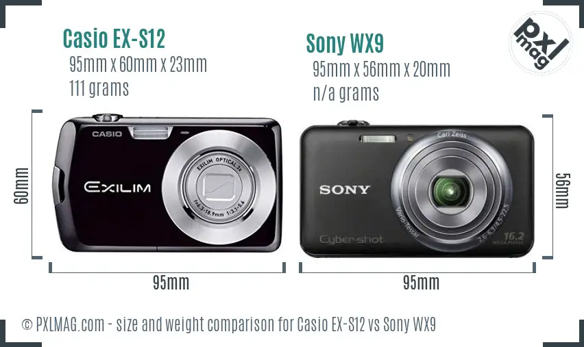 Casio EX-S12 vs Sony WX9 size comparison