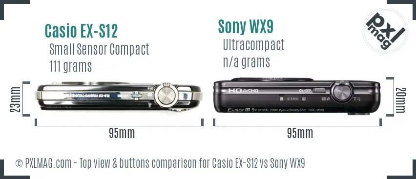 Casio EX-S12 vs Sony WX9 top view buttons comparison