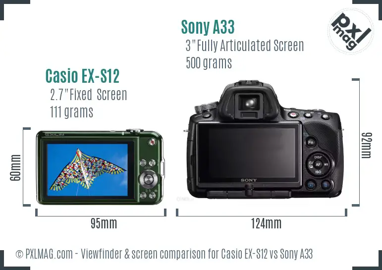 Casio EX-S12 vs Sony A33 Screen and Viewfinder comparison