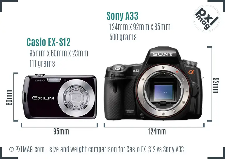 Casio EX-S12 vs Sony A33 size comparison Casio EX-S12 vs Sony A33 size comparison