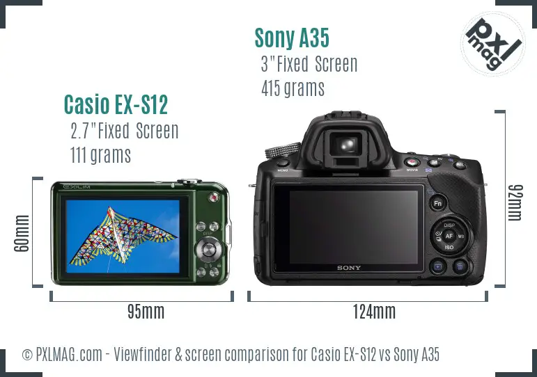 Casio EX-S12 vs Sony A35 Screen and Viewfinder comparison