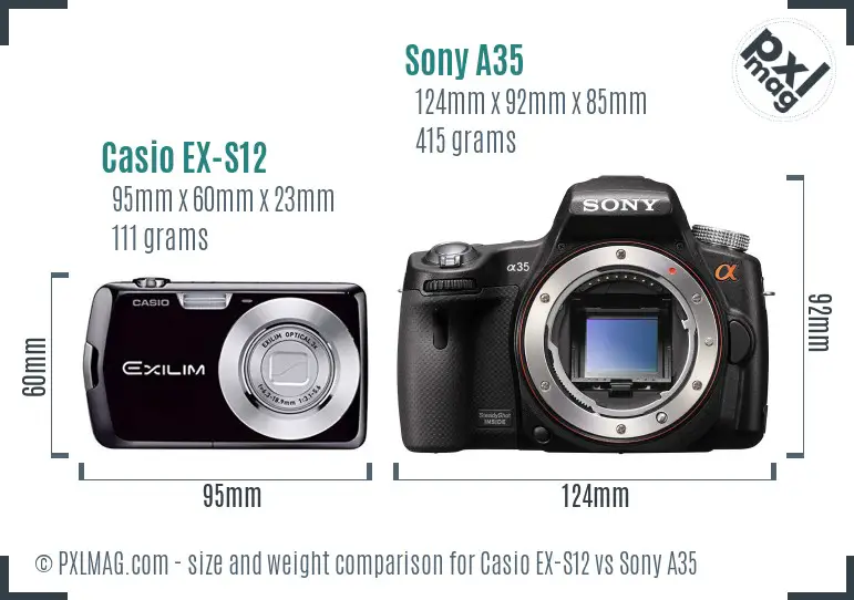 Casio EX-S12 vs Sony A35 size comparison