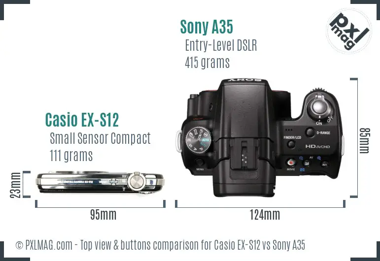 Casio EX-S12 vs Sony A35 top view buttons comparison