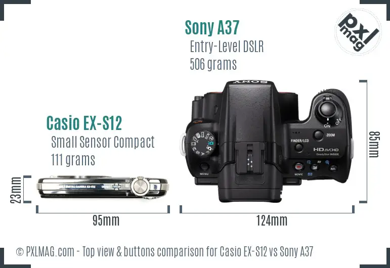 Casio EX-S12 vs Sony A37 top view buttons comparison Casio EX-S12 vs Sony A37 top view buttons comparison