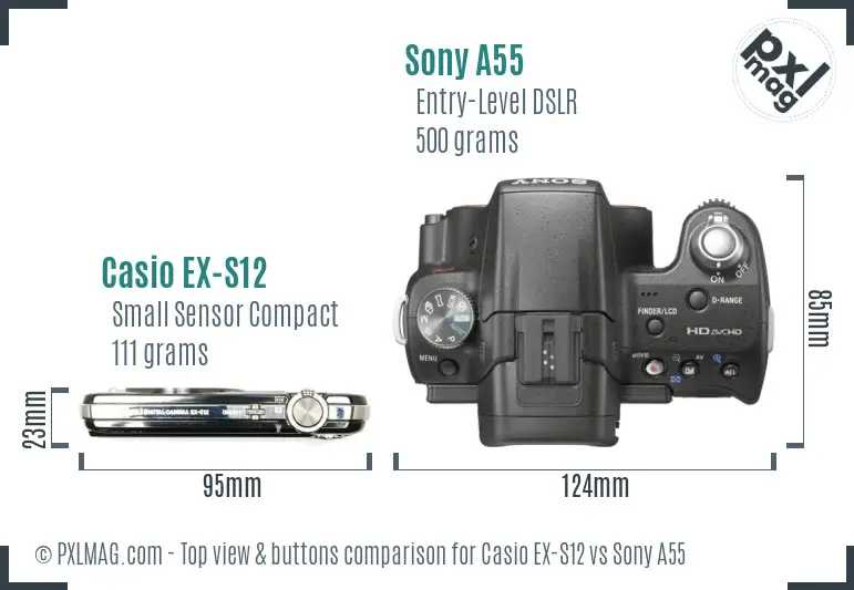 Casio EX-S12 vs Sony A55 top view buttons comparison