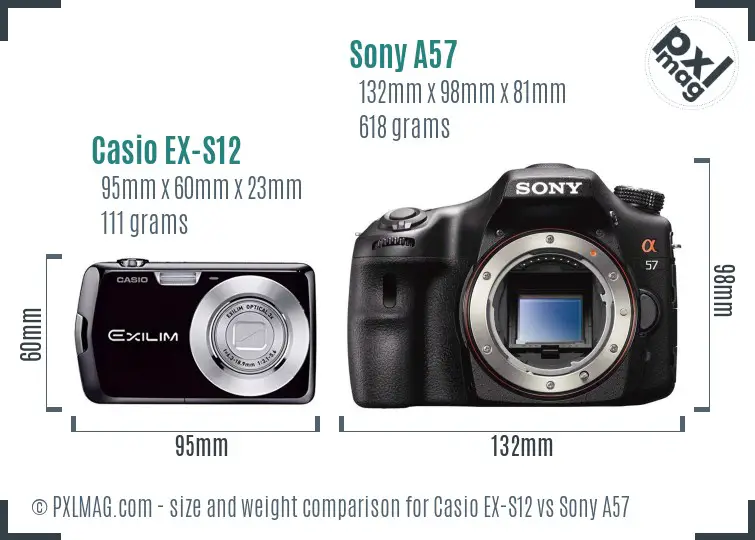 Casio EX-S12 vs Sony A57 size comparison