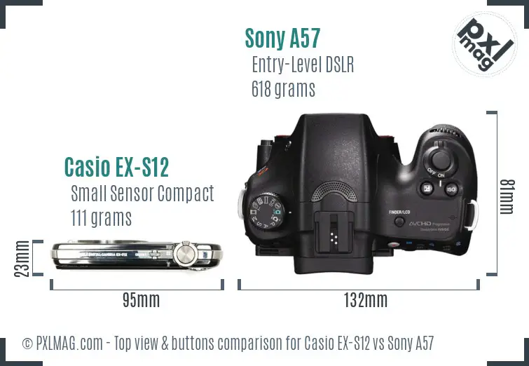 Casio EX-S12 vs Sony A57 top view buttons comparison