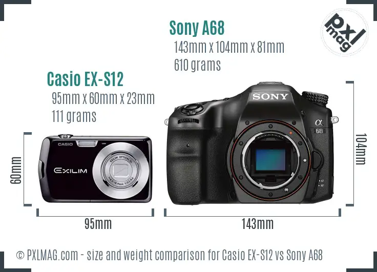 Casio EX-S12 vs Sony A68 size comparison