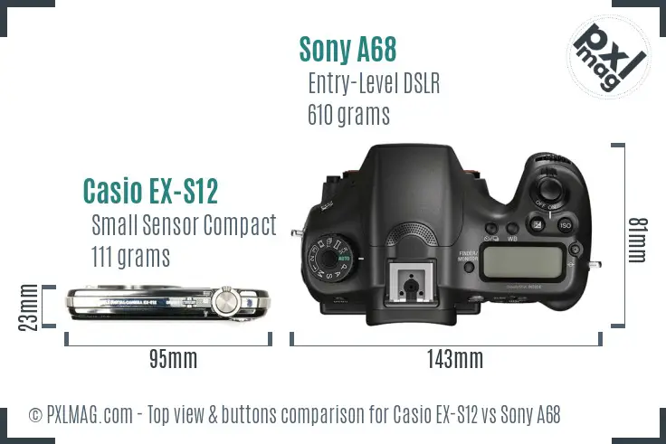 Casio EX-S12 vs Sony A68 top view buttons comparison