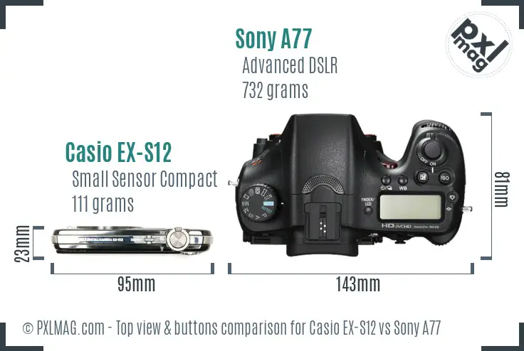 Casio EX-S12 vs Sony A77 top view buttons comparison