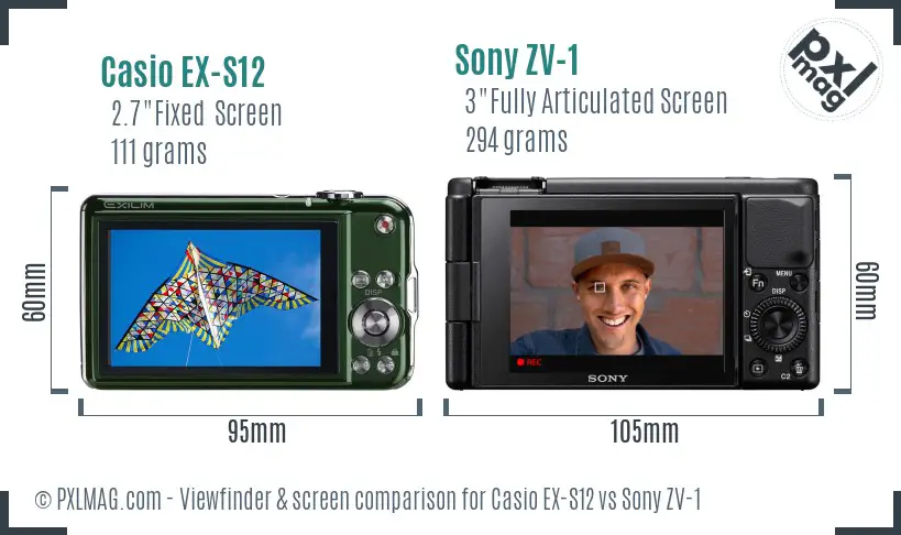Casio EX-S12 vs Sony ZV-1 Screen and Viewfinder comparison