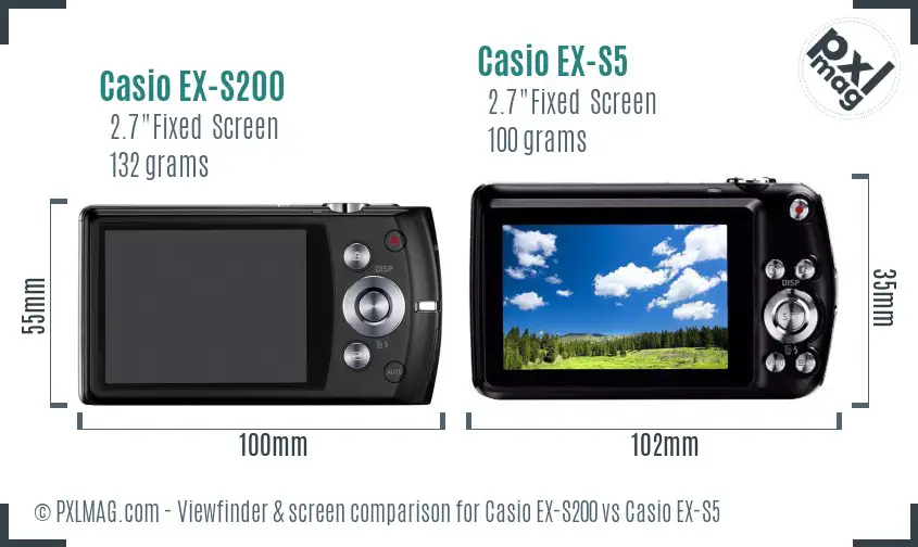 Casio EX-S200 vs Casio EX-S5 Screen and Viewfinder comparison