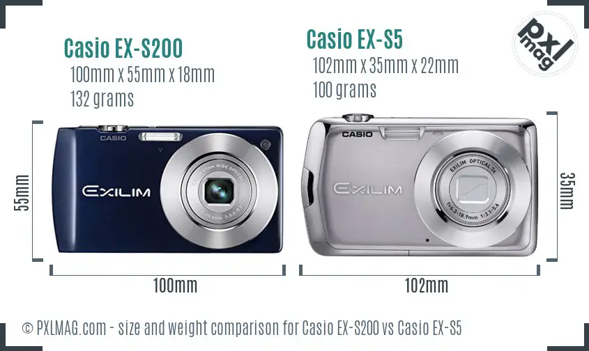 Casio EX-S200 vs Casio EX-S5 size comparison