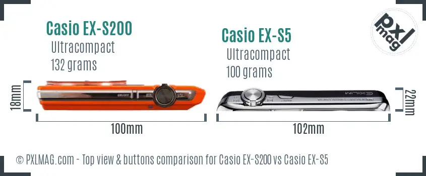 Casio EX-S200 vs Casio EX-S5 top view buttons comparison