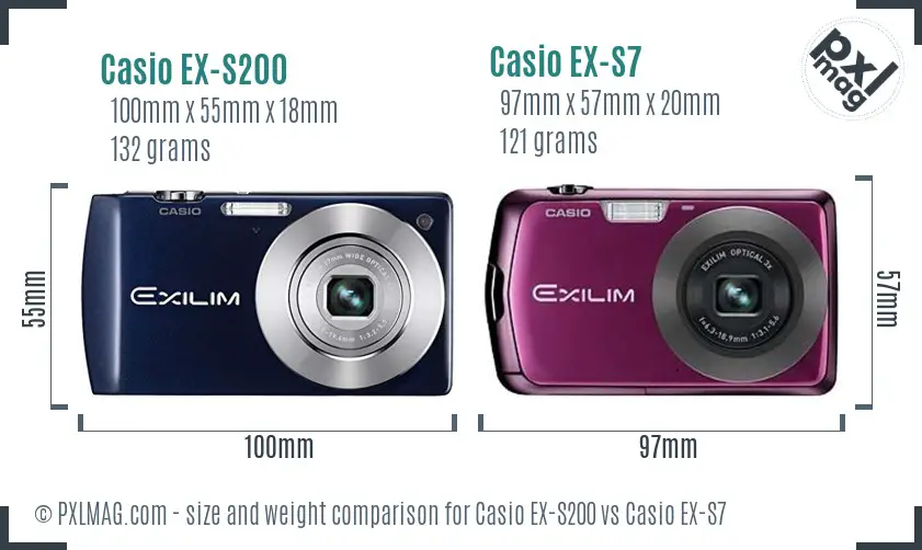 Casio EX-S200 vs Casio EX-S7 size comparison