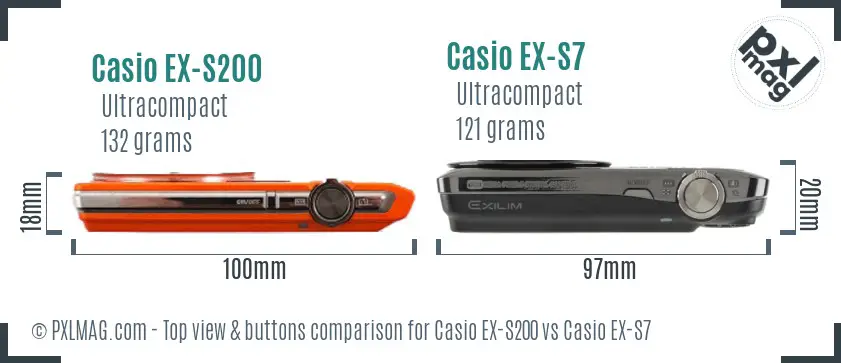 Casio EX-S200 vs Casio EX-S7 top view buttons comparison