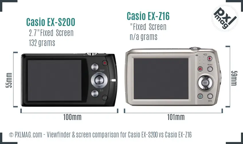 Casio EX-S200 vs Casio EX-Z16 Screen and Viewfinder comparison