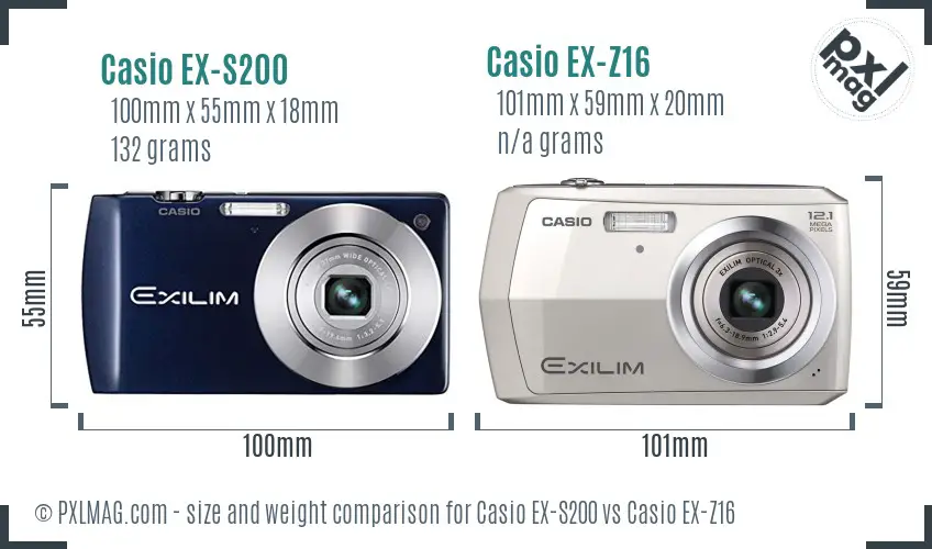 Casio EX-S200 vs Casio EX-Z16 size comparison